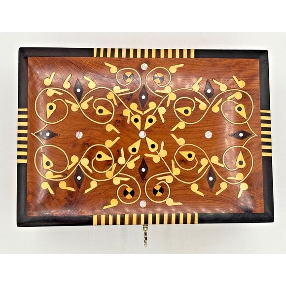 Morrocan Juniper Thuya Wooden Jewelry Boxes Handcrafted Signed Exotic‎ Inlay EUC - Picture 8 of 16